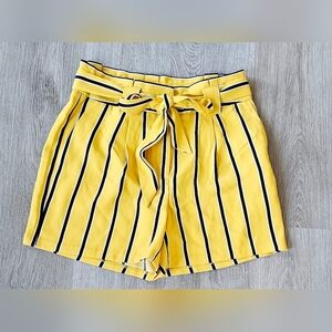 Size 6 Express Yellow Striped Midi High-Rise Shorts